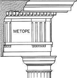 <p>Doric Greek square panel between triglyphs often sculpted</p>