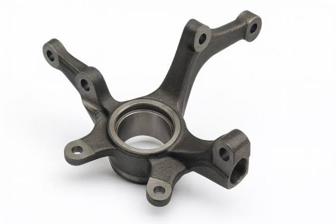 <p>Steering Knuckle - Provides spindle or bearing support for wheel. (Really nothing goes wrong, hole in it shape.)</p>