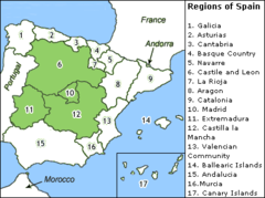 <p>away from the coast, towards or near the middle of a country</p>