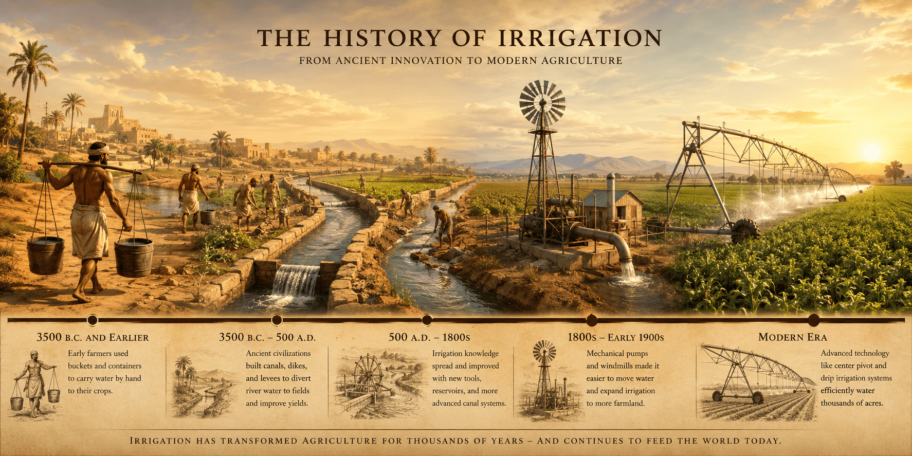 <p>Man-made canals or ditches that move river water out to crops away from the river.</p>