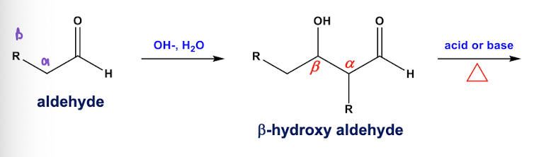 <p>aldehyde + OH- + acid/base ————></p>