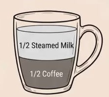 <p>½ coffee; ½ steamed milk</p>