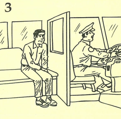 <p>he sits</p>