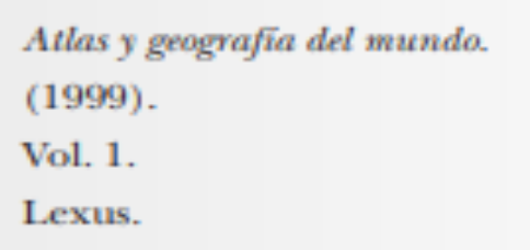 <p>Se utiliza para obras de referencia como diccionarios o enciclopedias</p>