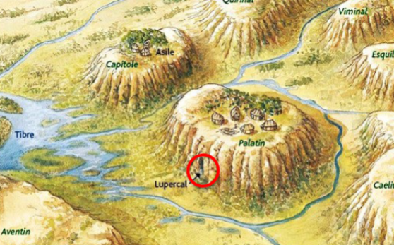 <ul><li><p>Hills still exist mostly (Palatin, Capitole, etc.)</p></li><li><p>At the foot of the Palatine Hill</p></li><li><p>Landed on the banks of the Tiber</p></li></ul><p></p>