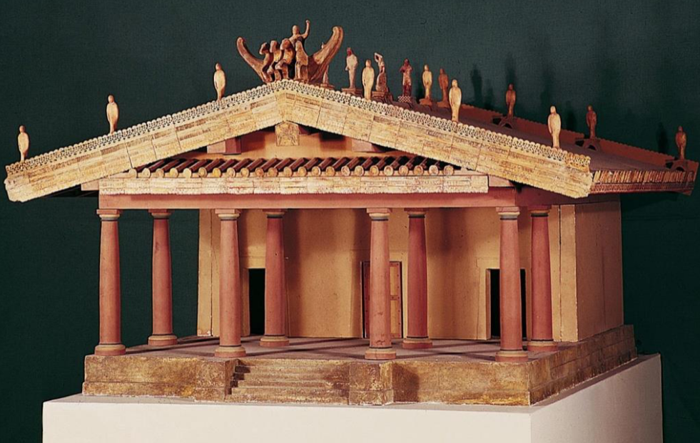 <p>Model of a typical 6th century bc Etruscan temple</p>
