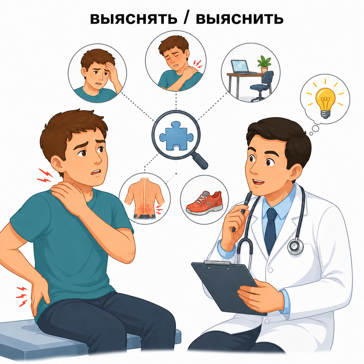 <p>averiguar / aclarar / descubrir / precisar. Пример: Врач выяснил причину боли.</p>