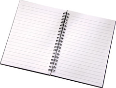 <p>зошит</p><p>저는 공책에 필기해요. = I take notes in my notebook.</p><p>새 공책을 샀어요. = I bought a new notebook.</p><p>----------------------------</p><p>Breaking down the word:</p><p>공 (空) = "empty"</p><p>책 (冊) = "book"</p>