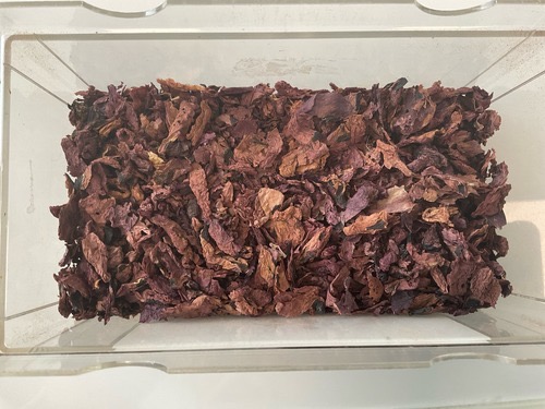 <p>pétales froissée ovulaires rouge violacé </p>