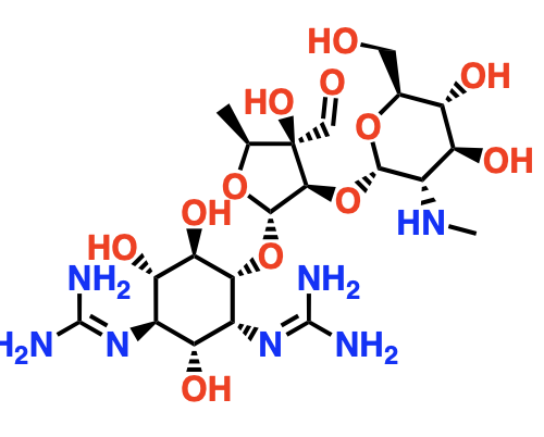 <p>Protein synthesis inhibitors for bacteria</p><ul><li><p>They have alot of -OH and positively charged functional groups</p></li><li><p>They bind to the 30S/mRNA complex near the decoding site</p></li><li><p>Block translocation</p></li></ul><p></p>