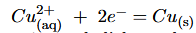 <p>Les ions cuivre sont réduits (<em>on part de l’oxydant et on arrive au réducteur</em>)</p>