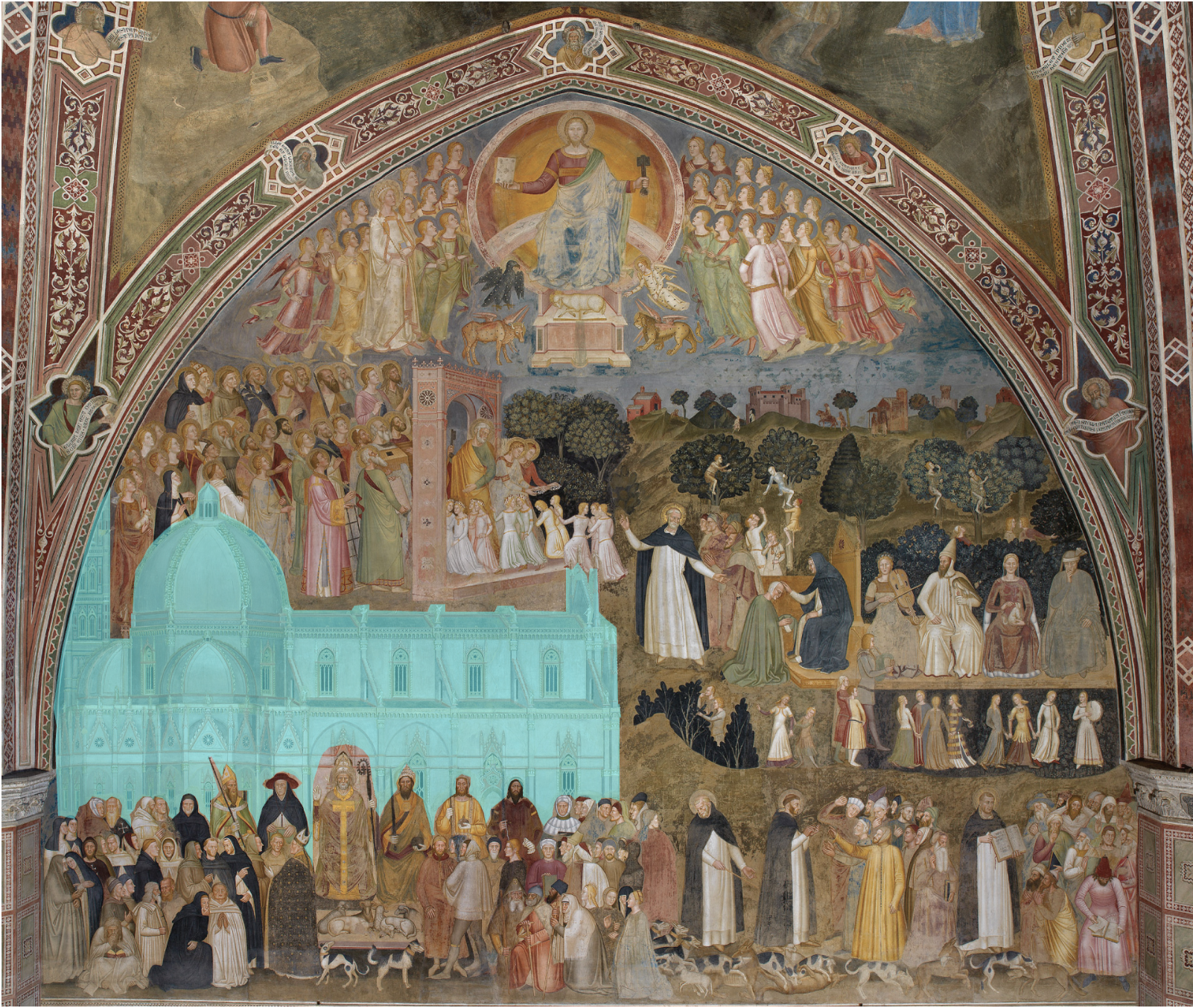 <p>Correctly label the area(s) on the artwork “The Way of Salvation” by Andrea di Bonaiuto</p>