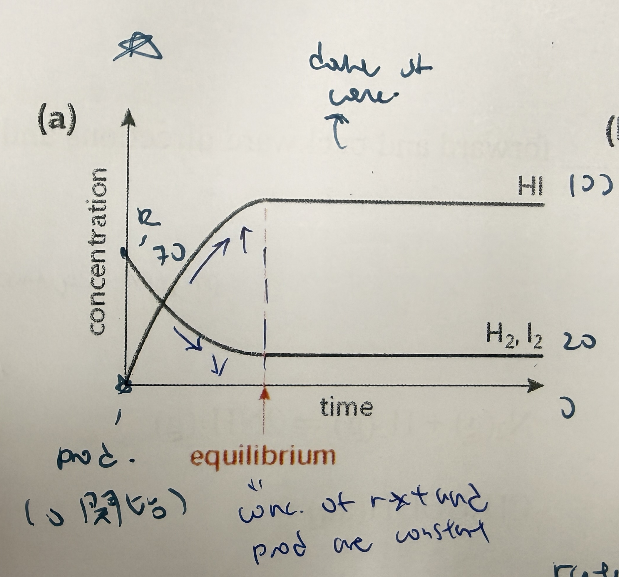 <ul><li><p>at equilibrium, HI, H2 and I2 are all <strong>constant, </strong></p></li></ul><p></p>