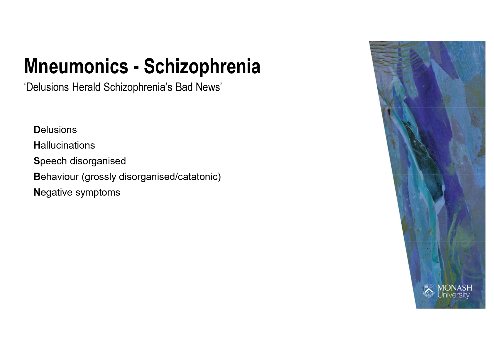 <p>Pos, Neg and Cognitive signs/sx of Psychosis persist for <strong>>6m</strong>, PLUS Social and Functional decline:</p><ul><li><p>A) 2+ for >1m of: </p><ul><li><p>1) Delusions, 2) Hallucinations, 3) Disorganised Speech</p></li><li><p>PLUS </p></li><li><p>4) Grossly Disorganised or Catatonic Behaviour, 5) Neg. Sx (dec. emotions)</p></li></ul></li><li><p>B) Severe impact on function ability (work, care etc)</p></li><li><p>C) Duration persists >6m (Criteria A = >1m)</p></li><li><p>D) Ruled out Schizoaffective, Depressive or Bipolar</p></li><li><p>E) Ruled out attribution to effects of substances</p></li></ul><p><strong><u>RF</u></strong>: Genetics, Substances, Environmental/Psychosocial</p><ul><li><p>Men = 18-25</p></li><li><p>Women = 25-35 (menarch) + >40 (menopause)</p><ul><li><p><strong><em>Late Onset Schizophrenia</em></strong>: >40-60, W>M, fewer neg. sx</p></li></ul></li></ul><p><strong><u>Screening Tools</u></strong>:</p><ul><li><p>PANSS (Pos + Neg Sx Scale)</p></li><li><p>BPRS (Bried Psychiatric Rating Scale)</p></li><li><p>Screen for organic cause (CRP, TSH, Urine)</p></li></ul><p><strong>MSE</strong>: A/B: poor, disorganised; M: abnorm; S: abnorm, delusions; C: low/distracted; R: __; I: impaired; J: impaired; P: hallucinations</p>