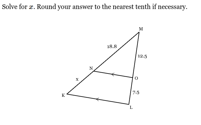 <p>Solve for <span style="font-family: KaTeX_Main, "Times New Roman", serif; line-height: 1.2; font-size: 1.21em;"><em>x</em></span>. Round your answer to the nearest tenth if necessary.</p>