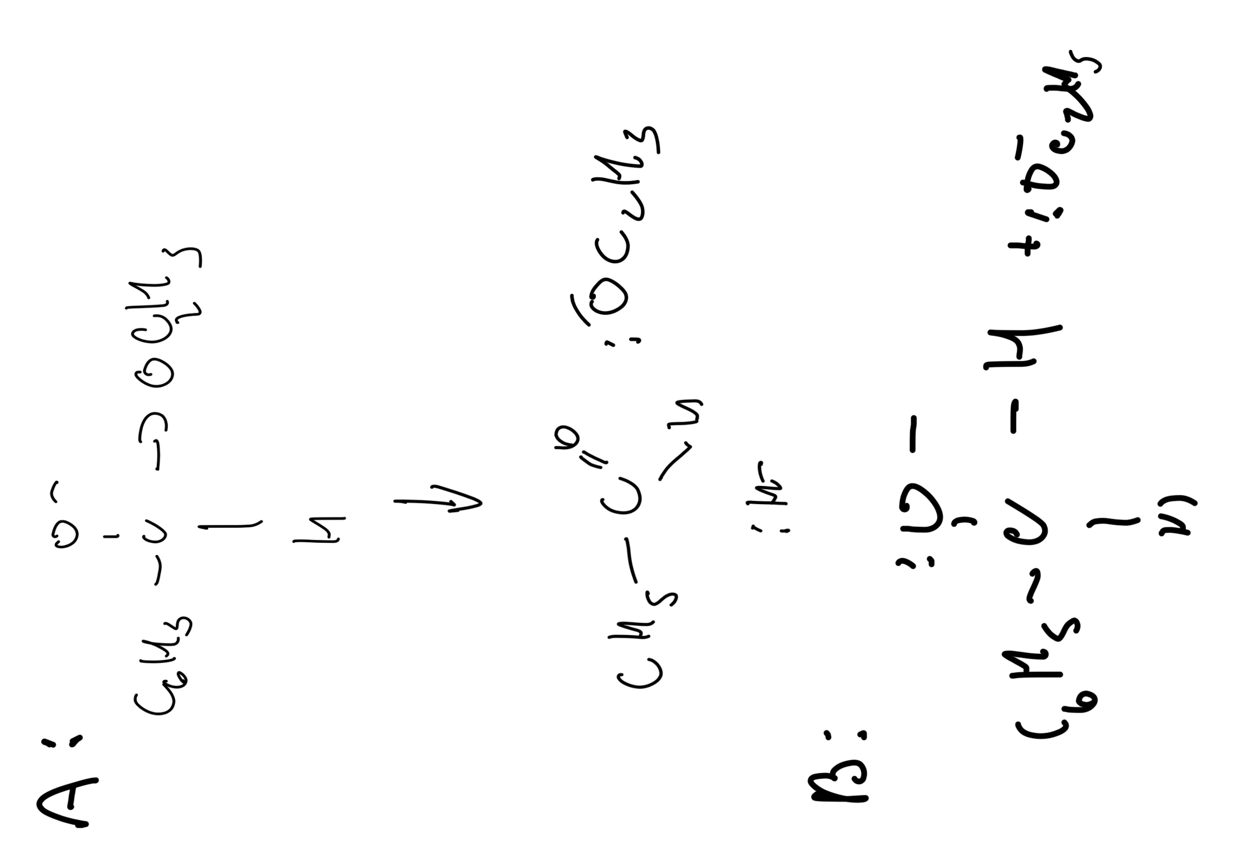 <p>Draw the arrows for this mechanism on A and B</p>