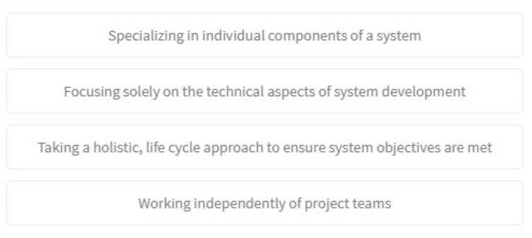 <p>What is the primary focus of Systems Engineering (SE)?</p>