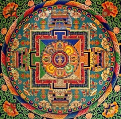 <p>A teacher displays a Tibetan Buddhist mandala. What is the primary purpose of many mandalas?</p>