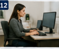 <p>be seated at a workstation</p>