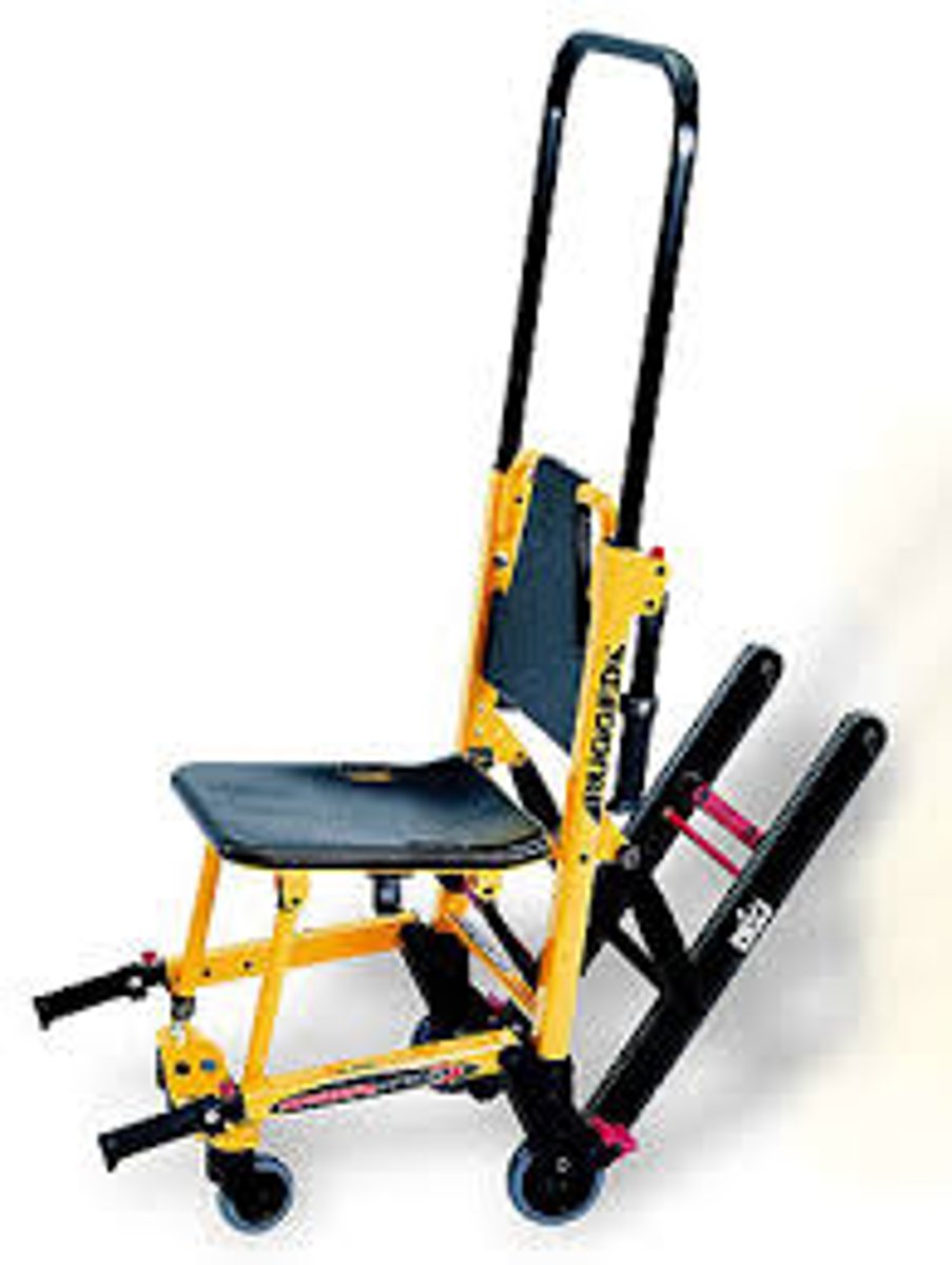 <p>Lightweight folding device that is used to carry a conscious patient up or down stairs.</p>