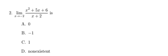<p>A. 0</p><p>B. −1</p><p>C. 1</p><p>D. nonexistent</p>