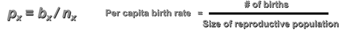 <p>Def: the # of offspring produced per unit time</p><p>It is dependent on type of organism</p><p>The reproductive population excludes too young or old organisms</p>