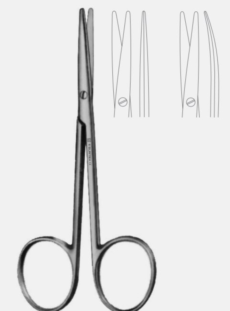 <p>Long lightweight scissors with curved or straight shorter blades and they are blunt at the tips but the narrow jaws and tips allow for cutting and dissecting of delicate or fine tissue.</p>