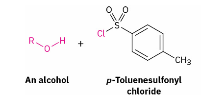 <p>Alcohols into Tosylates </p><ul><li><p>which bond is broken </p></li><li><p>reagent</p></li></ul><p></p>