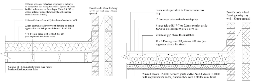 <p>-warm roof has insulation located above the roof deck</p><p>-cold roof has insulation located below the roof deck</p>