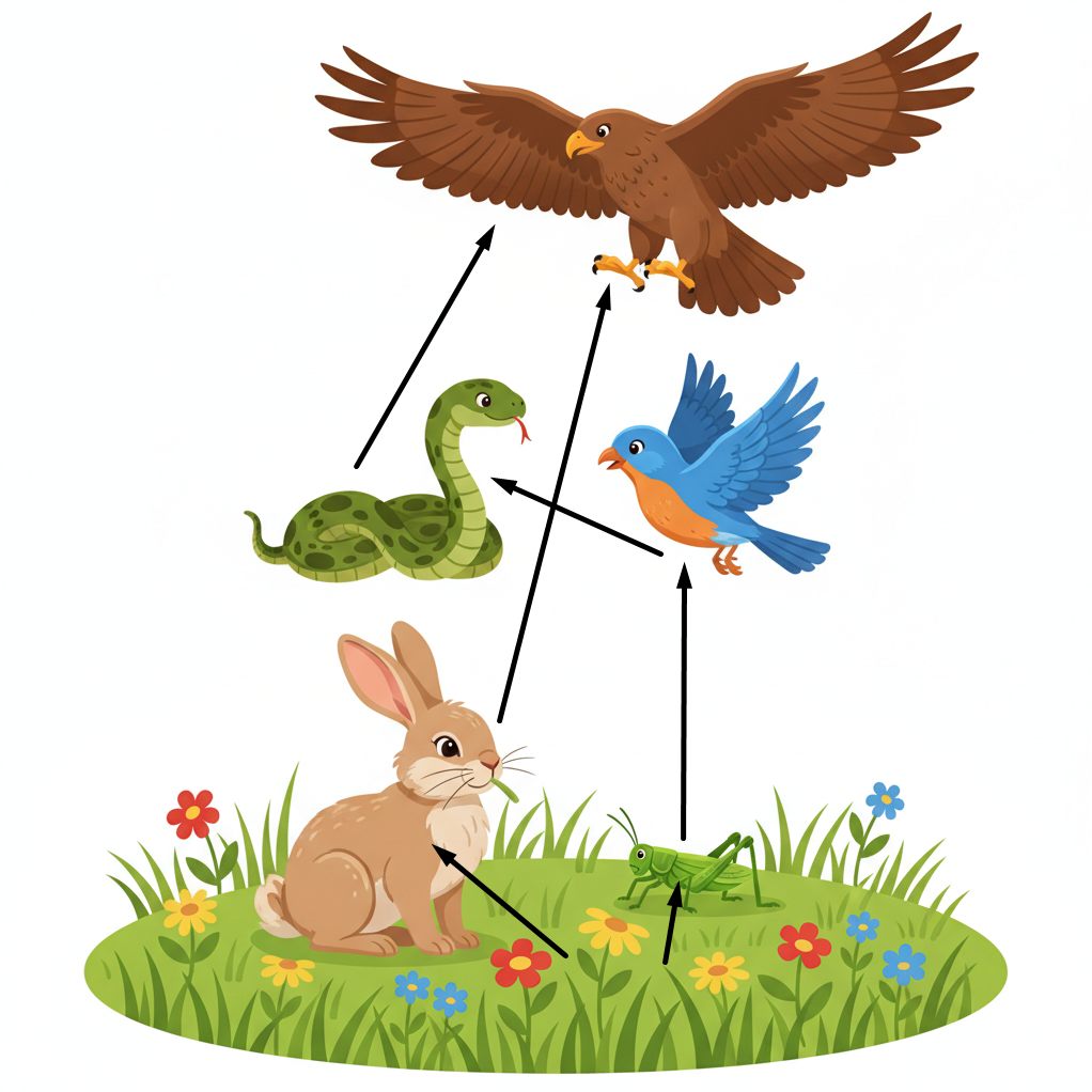 A network of connected food chains that share common links.