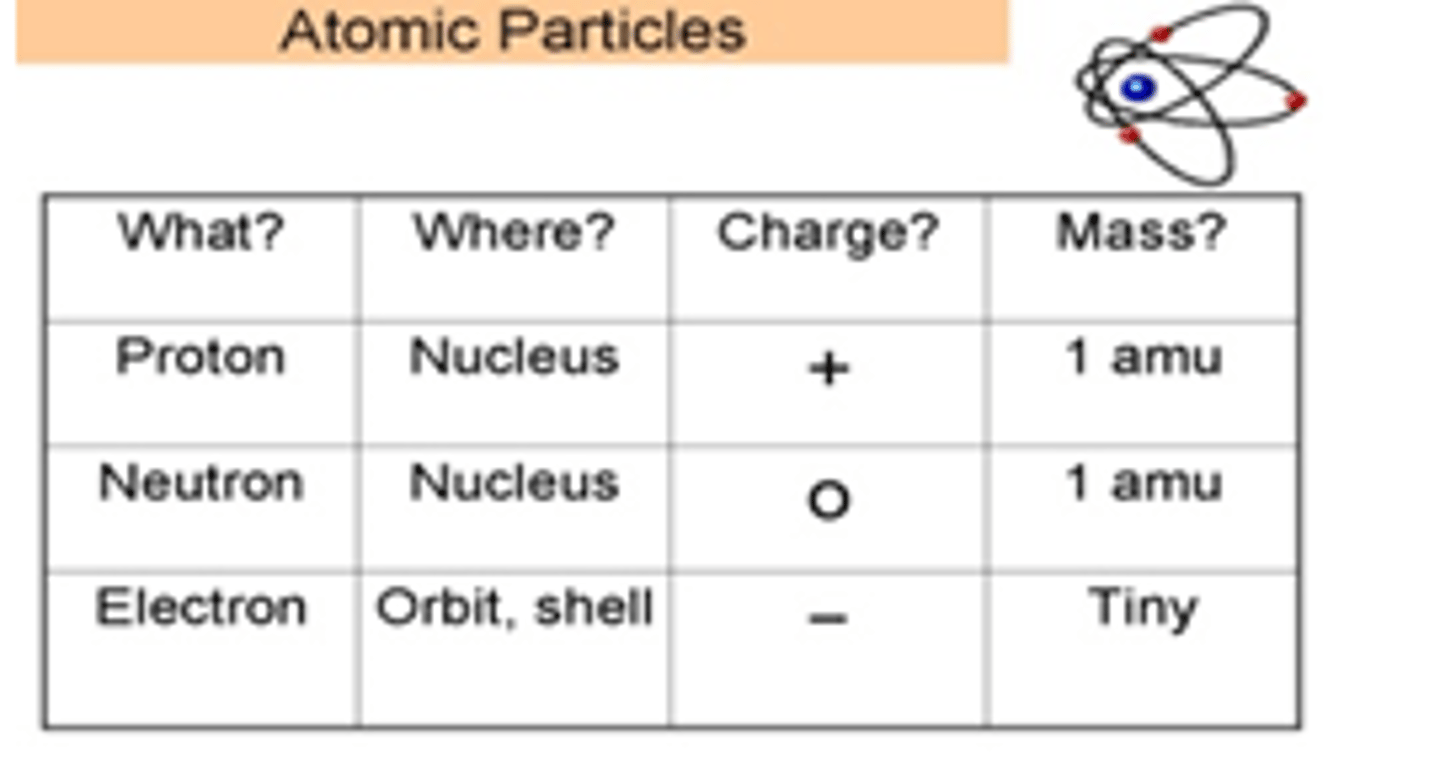 <p>The small parts that make up the atom. Protons, electrons, and neutrons.</p>