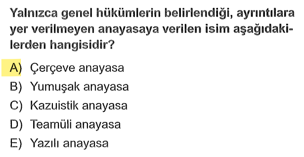 <p>Maddeleri kısa, öz ve geneldir. Ayrıntıları kanunlara bırakır. Türk tarihinin tek çerçeve anayasası <strong>1921 Anayasası</strong>’dır.</p>