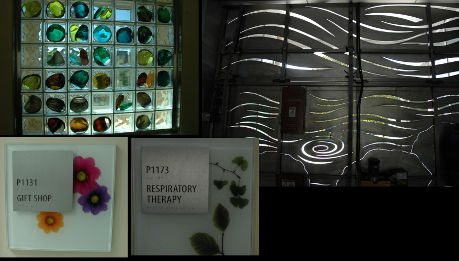 <p>collection of art on landscapes of California, diffused light and themes of nature</p><p>Unique loading dock featuring bark like cut outs, unique handrails, textured, glass blocks made  by local artists</p><p>Studies: Patients in the rooms with murals were found to have improvements in heart rate and systolic blood pressure in comparison to patients in control rooms, suggesting that the murals had an impact on physiological processes. Data also suggest that subject matter played a role, as patients in tree murals rooms had the most health-related outcomes</p><p>From website:</p><p>Wayfinding and Location Identity </p><p>Visual cues are critical in helping residents navigate their environment. The multiple corridors, floors and wings characteristic of large hospitals can be frustrating for patients and visitors who may experience difficulty finding their way around. Visually arresting work placed in key locations provides landmarks for patients and establishes an identity for specific areas. </p><p>Sensory Stimulation </p><p>The functional program study called for drawing upon “visual, audio, tactile, olfactory and kinesthetic resources to assist residents with sensory losses to utilize remaining abilities.” Many of the artworks commissioned encourage touch and physical engagement with the work. </p><p>Encouragement of Activity </p><p>The campus features a number of gardens and formal courtyards, which allow residents to take advantage of the natural setting. The outdoor spaces incorporate secure wandering paths for patients with dementia, and appropriate outlets for resident activity. Sculptures commissioned for these courtyards provide a destination and an object for patients to explore. </p><p>Nature and Stimulation of Memory </p><p>Research related to the positive effects of artwork in a hospital environment indicated that art and nature were found to alleviate stress and divert attention away from pain (Ulrich, 1991). Studies have also shown that a majority of patients respond positively to art that represents the natural world (Ulrich &amp; Gilpin, 2003). Cues, props and experiences that serve to connect residents with their pasts and familiar practices are also beneficial. Much of the artwork commissioned for Laguna Honda employs imagery from nature or otherwise evokes the natural world. Many of the artworks” depict iconic views of San Francisco and the greater Bay Area, or other familiar activities and vocations.</p>