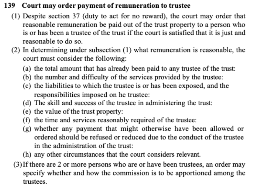 <p>Courts may order payment for renumeration to trustee</p>