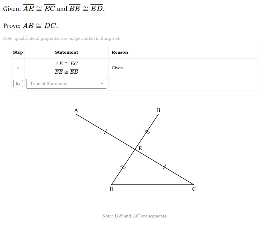 <p>Fill out the rest of the statement/reason table to prove the triangles are similar</p><p><span>Given: ∠A≅∠C and AE≅CF.</span><br><br><span>Prove: AD≅CD.</span></p>