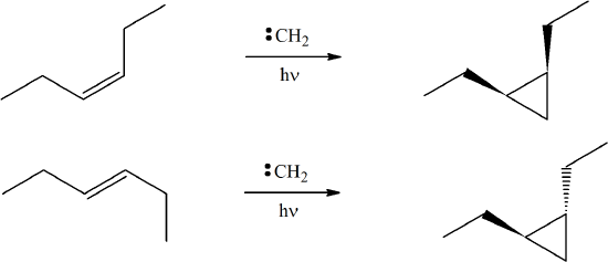<p>☆ <strong>how does carbene addition to an alkene affect stereochemistry?</strong></p>