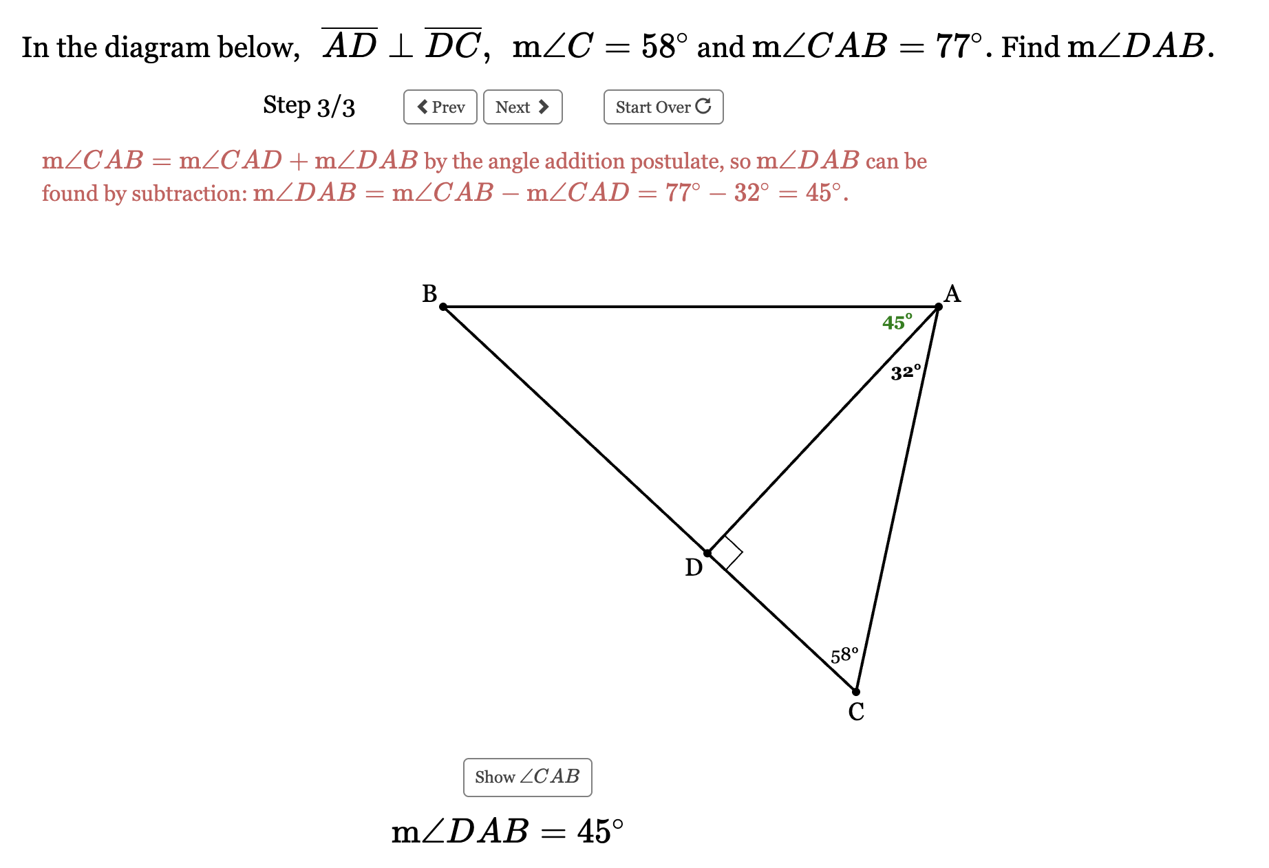 <p><span>m∠DAB=45∘</span></p>