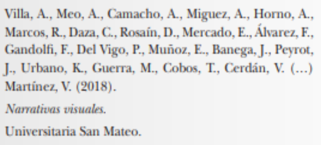 <p>Se utiliza cuando hay más de 20 autores, usando puntos suspensivos para omitir nombres</p>