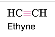 <p><strong>Alkyne</strong></p><p>Triple bond</p><p></p><p>Name Ending: -yne</p>