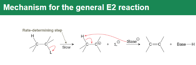 <p>Weak bases in polar protic solvents and heat promote carbocation formation from tertiary or resonance-stabilized alkyl halides followed by elimination to form alkenes with possible rearrangements and no carbon skeleton change.</p>