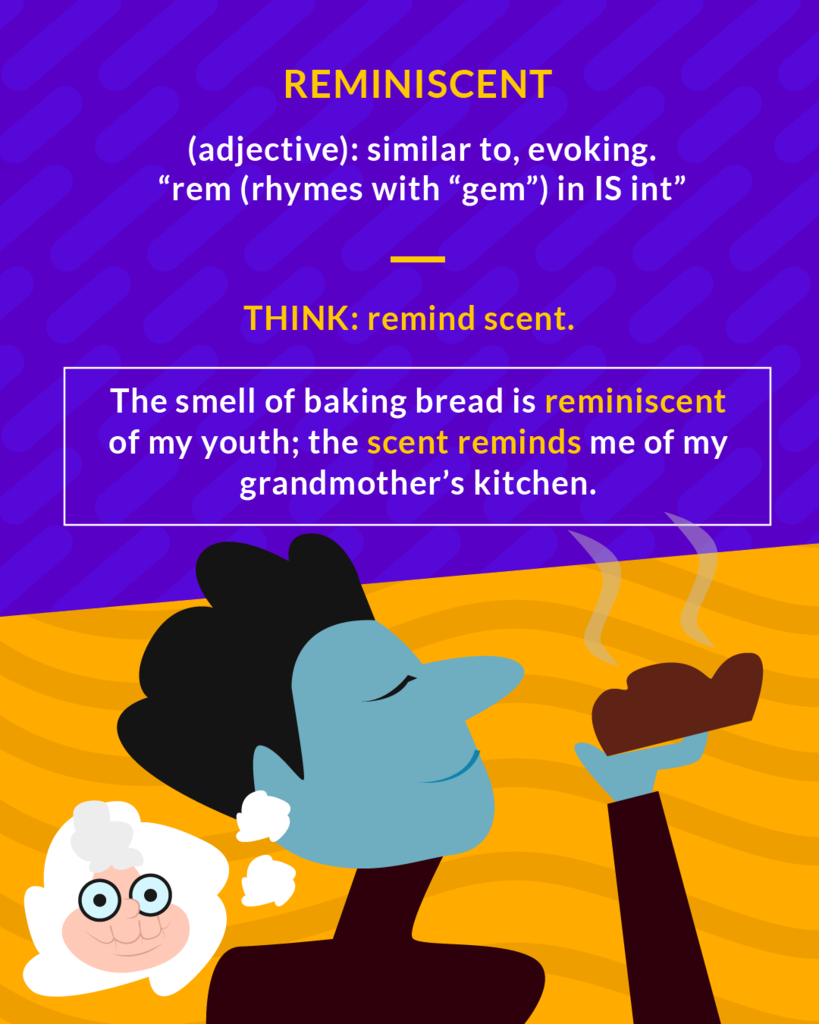 <p>(adj.) awakening memories of something similar</p>