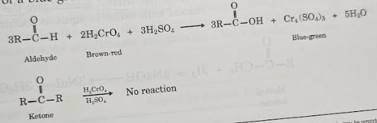 <p>Chromic acid will only oxidize aldehydes and not ketones. The solution will turn blue-green if it is an aldehyde.</p>