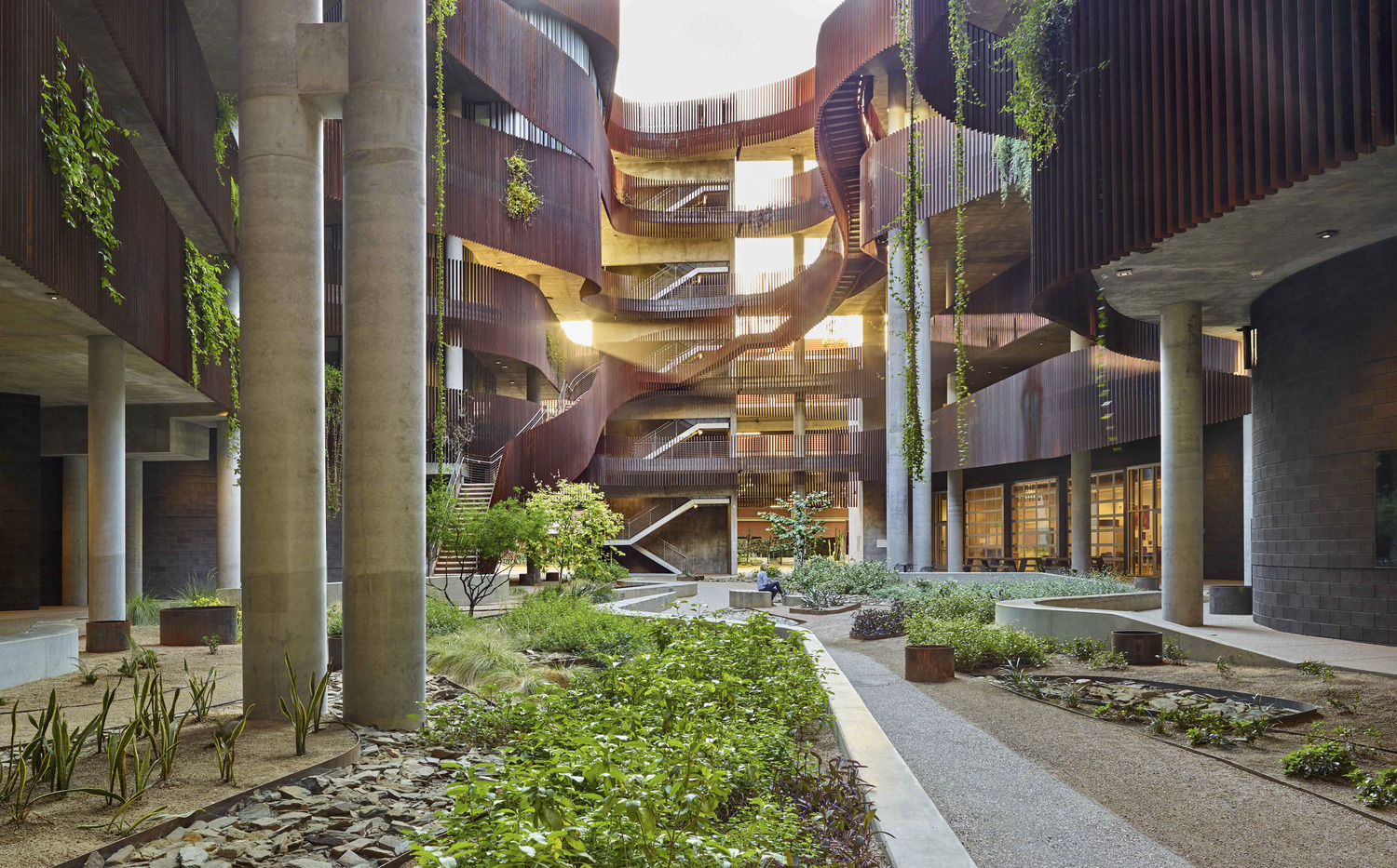 <p>LEED platinum-certified, five-story building in Tucson completed in 2015, designed to function as a “living laboratory” for sustainability. It serves as a hub for interdisciplinary environmental research, housing Arizona Institute for Resilience (AIR), faculty office, classrooms and a central, canyon-inspired courtyard</p>