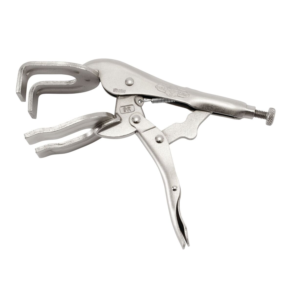 <p><span style="color: rgb(255, 254, 254);">Adjustable tool with curved jaws and screw mechanism designed to securely hold two workpieces side-by-side or at right angles during welding and fabrication.</span></p>