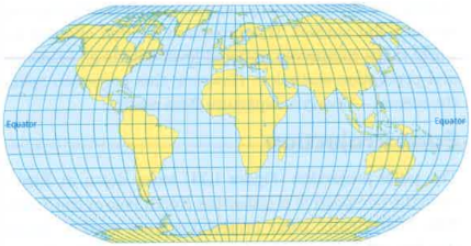 <p>A map projection that attempts to create the most visually appealing representation of Earth by keeping all types of distortion relatively low over most of the map</p>