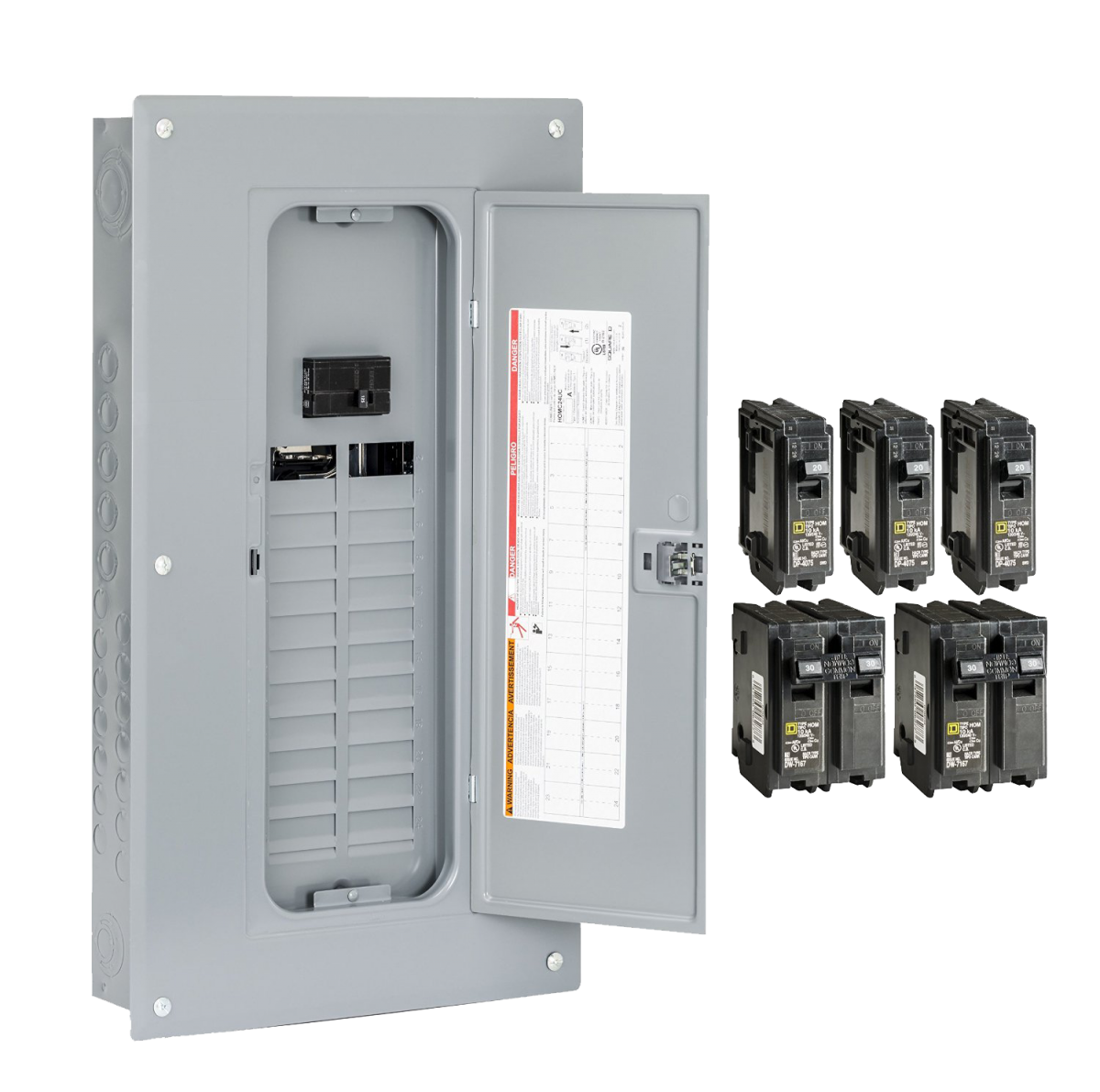 <p>Main electrical distribution panel that receives incoming power and routes it through circuit breakers, providing overcurrent protection and control for building circuits.</p>