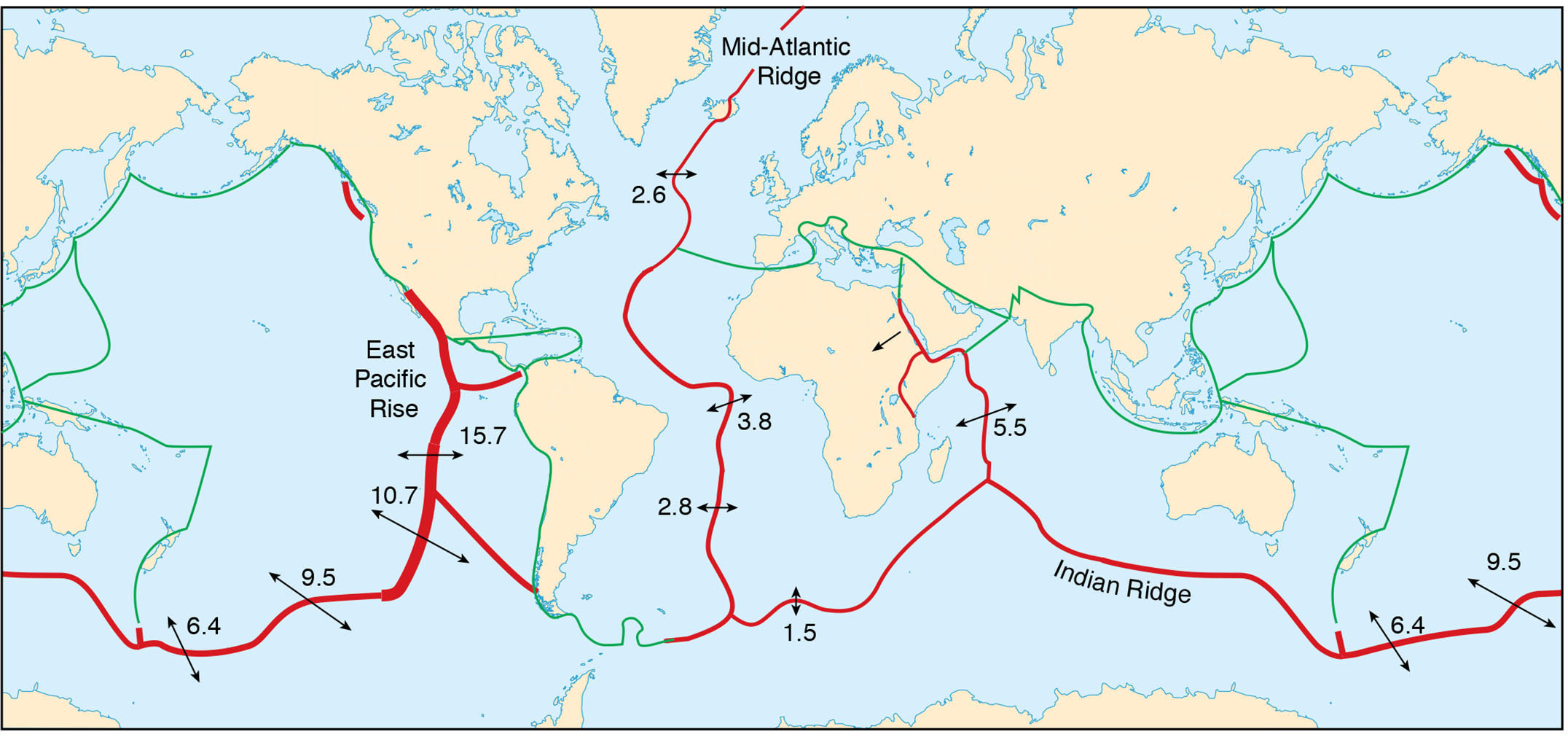 <p>The numbers in the diagram represent spreading rates. What are the most likely units for these rates based upon what you learned in your chapter?</p>
