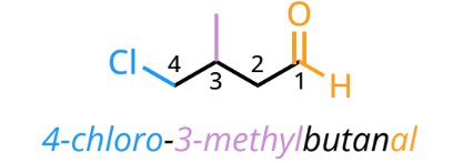 <ul><li><p>highest priority suffix “-al”</p></li><li><p>prefix “-oxo”</p></li><li><p>bonded to hydrocarbon rings “carbaldehyde”</p></li></ul><p></p>