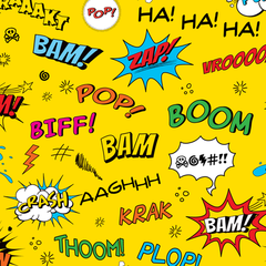 <p>When sounds are spelled out in words. Ex: Crunch! Boom!</p>