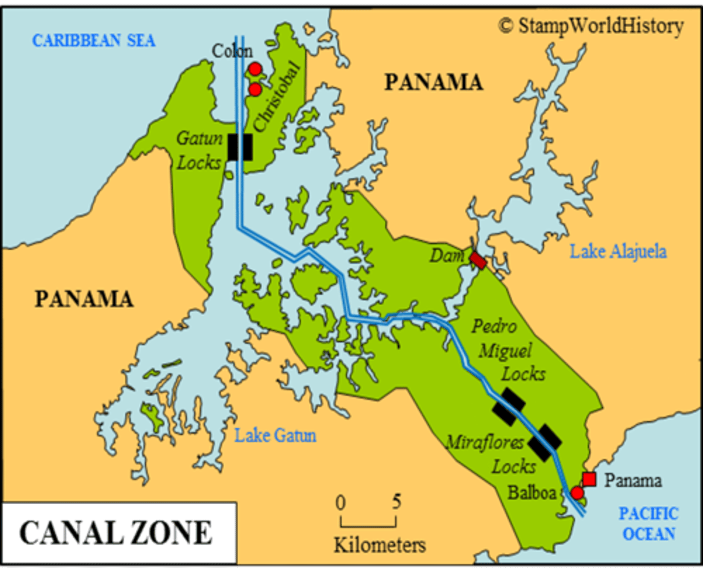 <p>The area surrounding the Panama Canal controlled by the United States (1904-1999).</p>